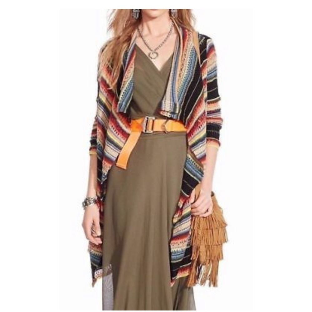 Polo Ralph Lauren Knit Serape Draped Colorful Open Front Waterfall Cardigan sz S